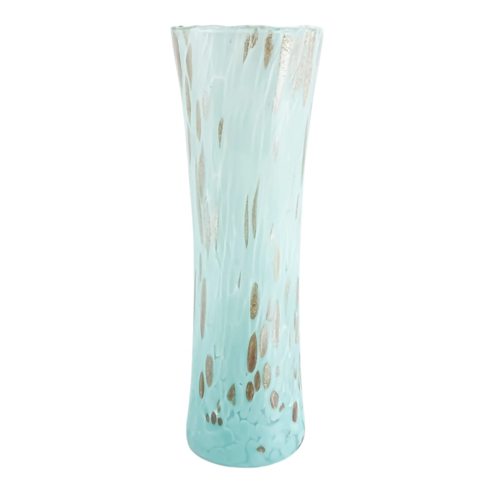 Murano glass vase light blue bronze hand Millefiori 19cm top Venice Italy