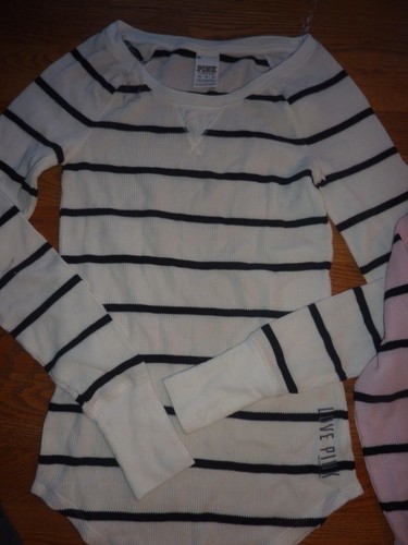 VICTORIAS SECRET PINK "LOVE PINK" STRIPED THERMAL SCOOPNECK NWT - Picture 4 of 5