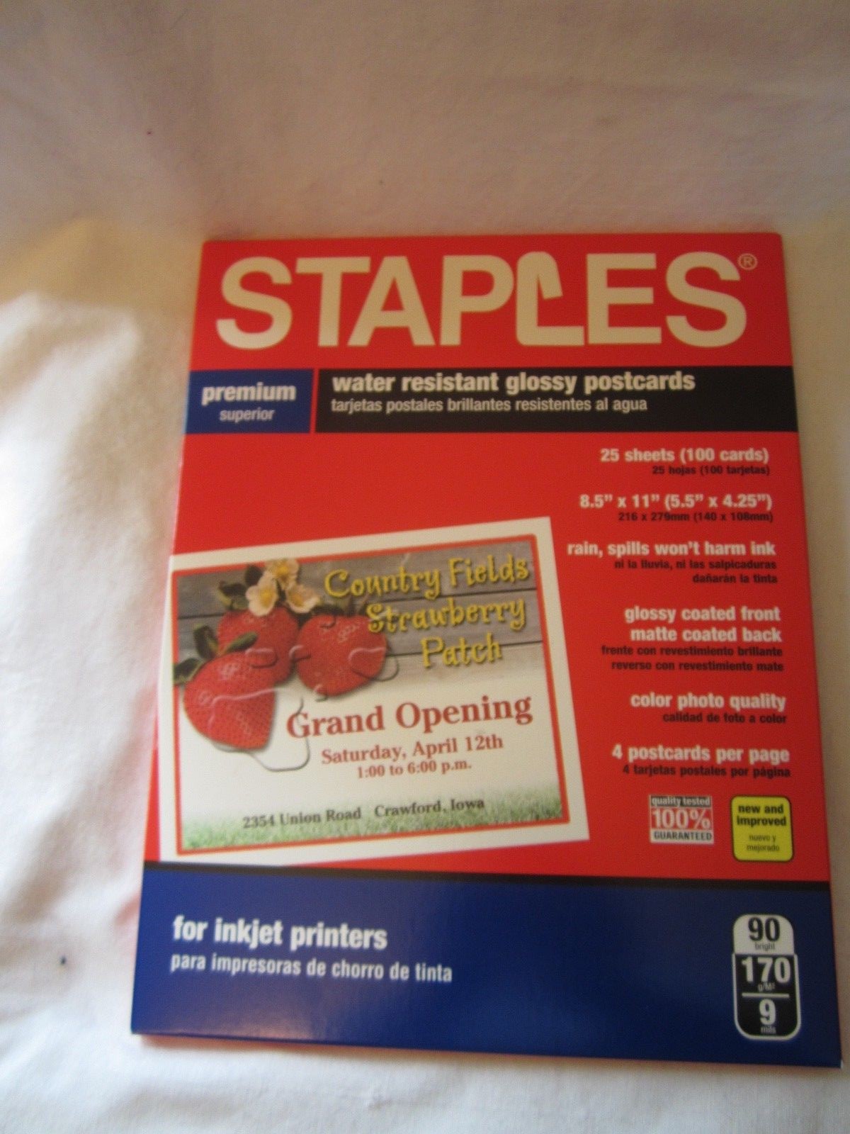 Stapes Premium Water Resistant Glossy Postcards Inkjet Printers 100