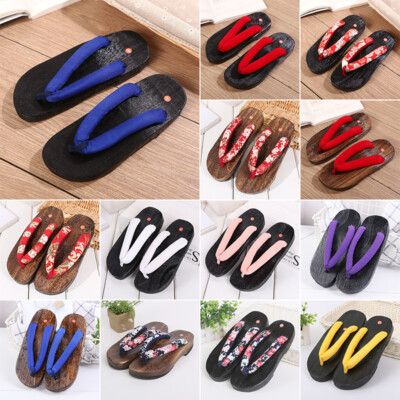 Wooden Geta Japanese Clogs Slippers Flip-flops Sakura Print Cospaly Costume Prop