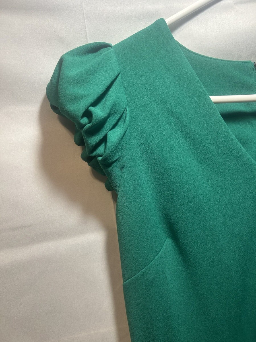 Calvin Klein Green Dress V-Neck Runched Cap Sleeve W/ Gold Zippered/Back  Size 4 | eBay