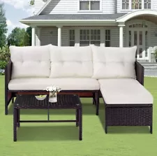 3 Piece Patio Furniture Set, All Weather Outdoor Sectional Sofa Set PE Rattan