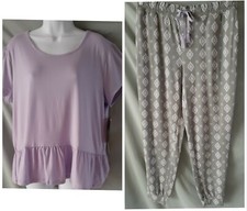 MukLuks Purple Gray Pajama Set Geometric Long Pant Cap Sleeve Large 46" Bust