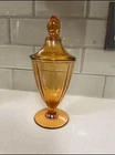 Cambridge Glass Plainware Amber Candy Jar With Lid