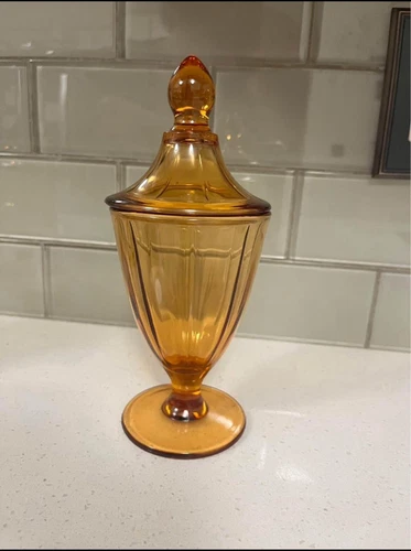 Cambridge Glass Plainware Amber Candy Jar With Lid