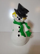 Vintage Ceramic Snowman holding Candy Cane Byron Molds 11" Paint Defects & Chip