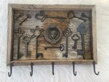 Handmade Reclaimed Wood Key Holder Coat Hook Door Knocker Art Mountains Cabin Lg