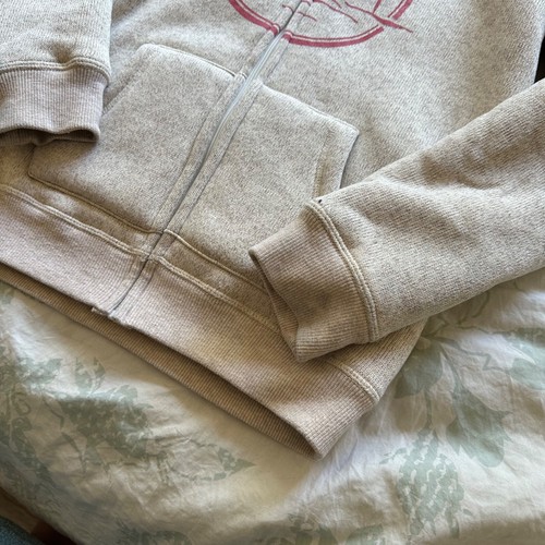 Roxy Girls Full Zip Hoodie 10/12 M beige Pink Logo fuzzy hood thick jacket - Picture 4 of 7