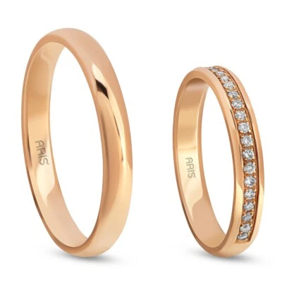 2 Gold Eheringe Trauringe Partnerringe aus 585er/-14 kt Rosegold mit Diamanten - Bild 1 von 2