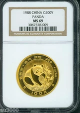 1988 GOLD PANDA 100Y 100-Y NGC MS69 CHINA 1 Oz. 100 Yuan Yn MS-69 Older Holder !