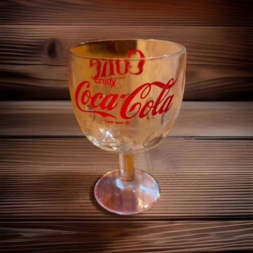 Vintage Coca Cola Goblet Thumbprint Glass Coke Red Letters Clear Stemmed Drink