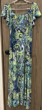 Attitudes By Renee Womens Flutter Sleeve Round Neck Maxi Dress W/pockets Size S