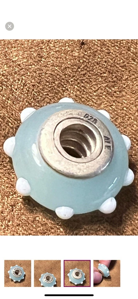 Pandora Murano Dije Aqua Con Puntos Blancos Elevados Foto 4 de 4