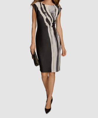 Donna Karan New York Women's Black Scuba Marble Paint Boatneck Dress Size 4