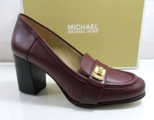 Michael Kors Padma Mid Loafer Pumps Block Heel Leather Merlot Burgundy Size 7