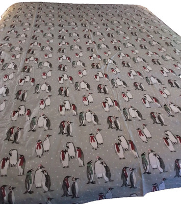 Pottery Barn XL Twin Flat Sheet Gray Penguin Print 100% Cotton Kids Bedding