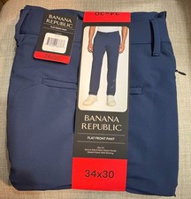 Banana Republic Men Performance Flat Front Pant Slim Fit BLUE Stretch 34x30 NWT 
