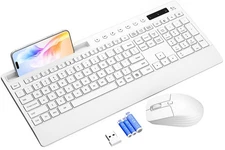 White Wireless Keyboard and Mouse Combo - Full-Size Quiet Keyboards with Palm...