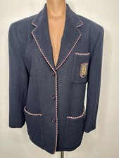 Vintage 1990s DKNY Collegiate Crest Blazer Navy Blue Wool Blend