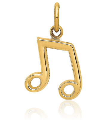 14K Solid Yellow Gold Small Music Note Pendant Necklace 16mm 5/8 inch Polished