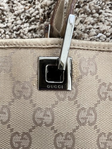 Authentic GUCCI GG Monogram Canvas Bucket Tote handbag Purse Leather Trim - Bild 9 von 24