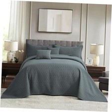 Oversized King Bedspread 128x120 Extra Wide Super King 128"x120" Silver Grey