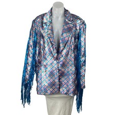 Nasty Gal Premium Mermaid Sequin Fringe Women's Long Sleeve Blazer Coat Jacket 6