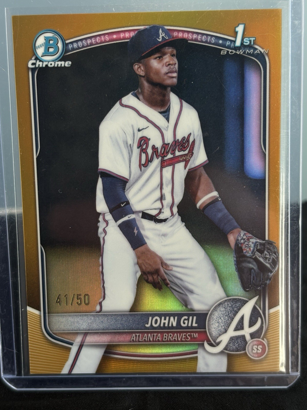 JOHN GIL 2025 Bowman Chrome #BCP-172 Braves 1st True Gold Refractor /50