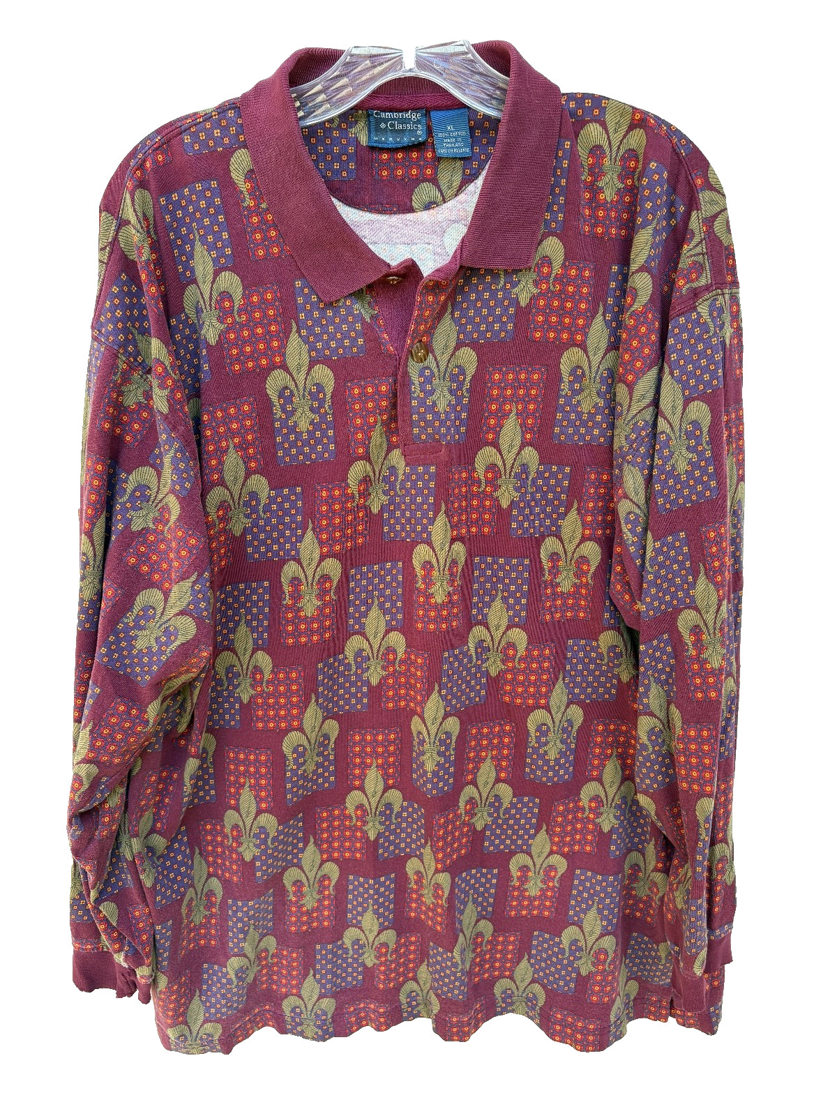 Cambridge Classics Fleur De Lis Polo Shirt Mens XL Long Sleeve New Orleans VTG