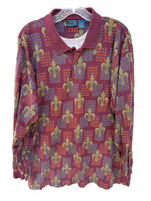Cambridge Classics Fleur De Lis Polo Shirt Mens XL Long Sleeve New Orleans VTG