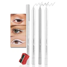 evpct 3Pcs Pearl White  Silver  White Gel Glitter Eyeliner Pencils Set for Wo...