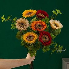 Artificial Silk Sunflower Bouquet with Adjustable for stem for Any Decor Setup