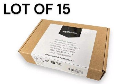 (NEW) (LOT OF 15) AmazonBasics 4-Port USB 2.0 Ultra-Mini Hub Adapter