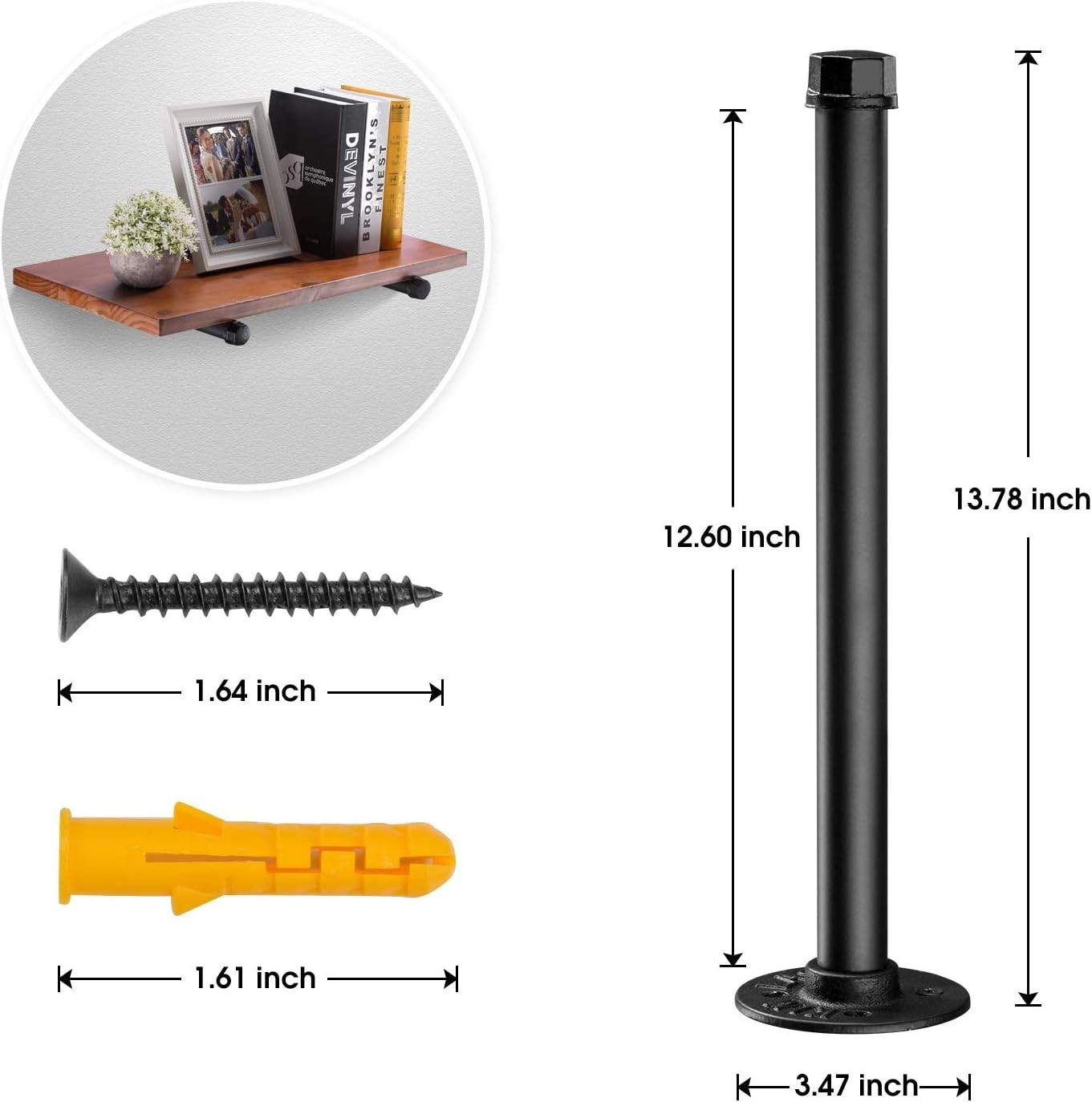 Rustic 4-Pack Black Iron Pipe Shelves - Vintage 13.7 Inch Wall-Mounted Storage