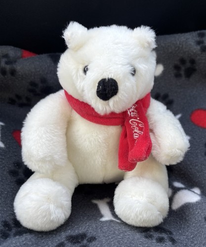 Coca-Cola 2013 White Plush Polar Bear Stuffed Animal w/ Red Scarf, Small