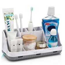 Marble Bathroom Countertop Organizer - Detachable 7 Slots Kids Marble Grey