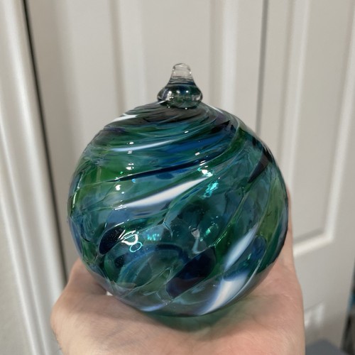 4” Hand Blown Glass Christmas Ornament Blue/Green/White - Picture 2 of 4