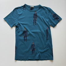 PLECTRUM by BEN SHERMAN Graphic Tee Shirt XS Teal Hipster All Over Print Beanie