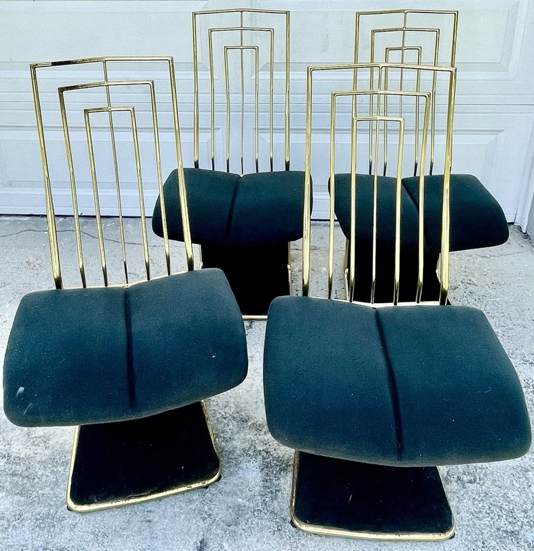 Solid Brass Dining Chairs (4) VINTAGE Mid century Modern. Palm Beach Estate. OBO