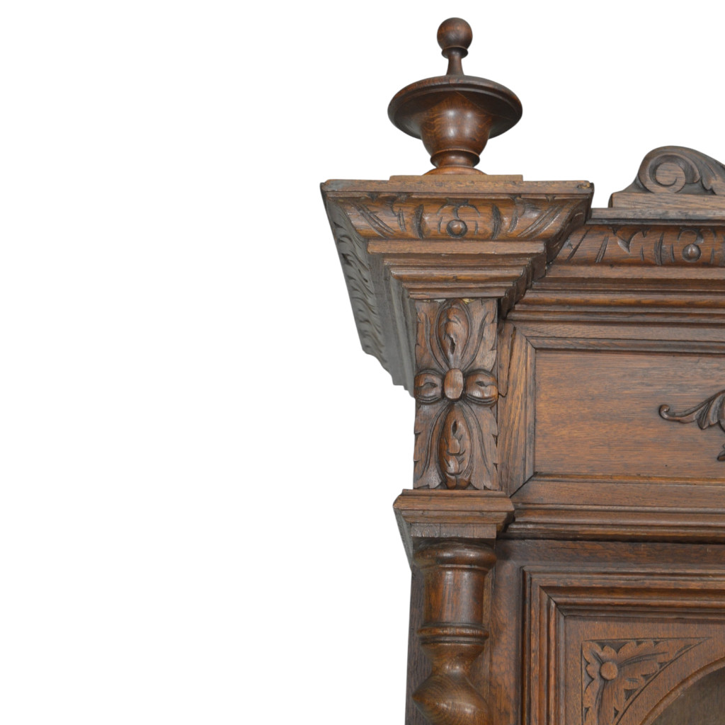 Antique Carved Oak Sideboard Breakfront Cabinet w/ Carvings 1880s #22443