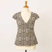 Y2K AB Studio Womens Top Size L Floral Boho Babydoll Soft Stretch Casual 2000s