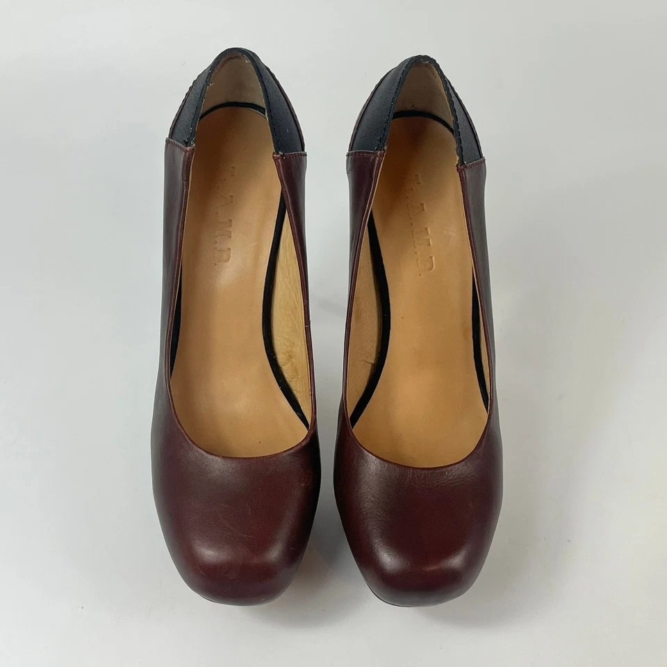 LAMB Womens 7M High Heel Platform Pump Maroom Burgundy Leather 5.25" Dress Shoes - Imagem 3 de 4