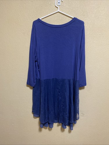 LOGO Lori Goldstein 3/4 Sleeve Top Dress Royal Purple Lace & Jersey Size 1X - Picture 3 of 5