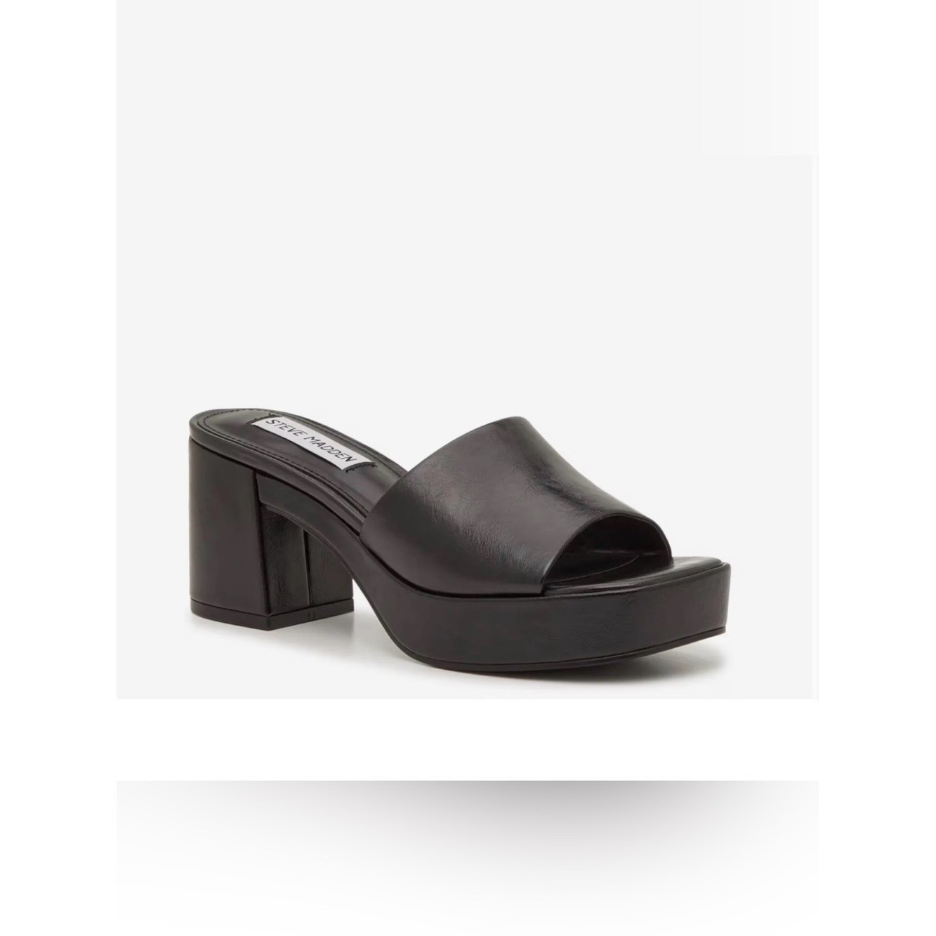 Steve Madden Islah Black Square Toe Mid Block Heel Chunky Sandals Slip On 9.5