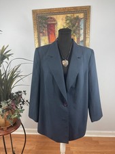 Le Suit Blazer Jacket Womens 18W Navy Weave Long Sleeve Minimalist Dark Academia