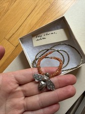 Silver Bee Charm Necklace with Beaded Chain