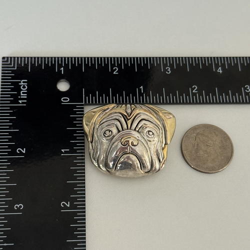 Broche broche colgante vintage cara de perro Pug tono plata y dorado animal - Imagen 6 de 9