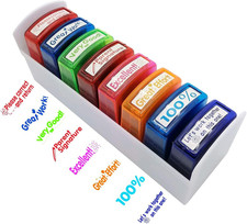 Teacher Stamps - 8pcs Self Inking Motivational Encouraging and Colorful Set for