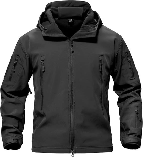 Men's Tactical Soft Shell Jacket Winter Fleece Lined Waterproof Hooded Coat