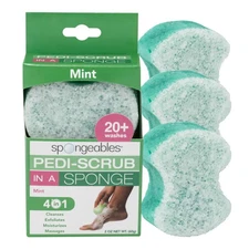 Spongables Pedi Scrub Foot Exfoliating 20+ Wash Sponge Mint 3 Count (Pack of 1)